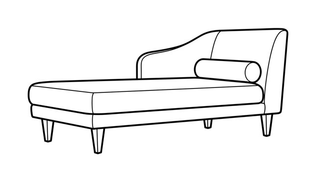 Chaise lounge vector illustration, outline drawing of a long recliner sofa with pillow