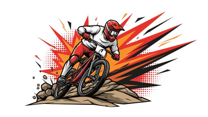 Mountain biker riding downhill vector illustration extreme sport action © Muh