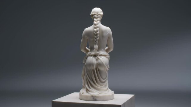 Rotating shot of classical marble statue of a woman on a pedestal