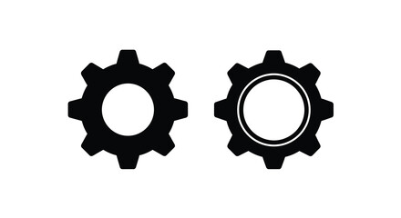 Two black gear icons displayed side by side a minimalist silhouette