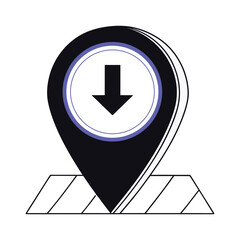Icon of a location pin with a downward arrow inside a circular ring on a base.