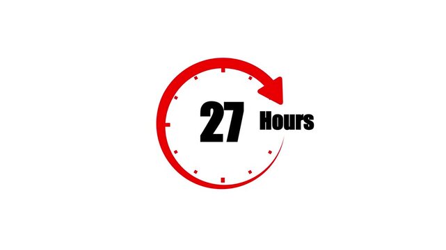27 Hour Countdown Timer Animation with Red Rotating Arrow on White Background
