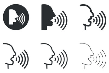 Ultra minimal speaker voice icon set &mdash; thin line sound-wave communication icons (vector)