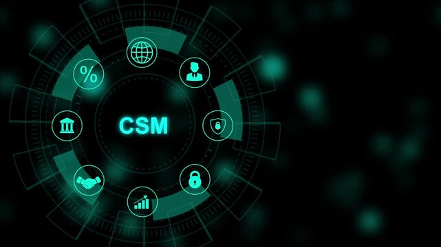 CSM acronym, customer success manager concept, business, modern technology, internet and social media icons 4K animation background.