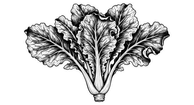 Fresh lettuce bunch hand drawn sketch style black white vector illustration of healthy organic leaf vegetable