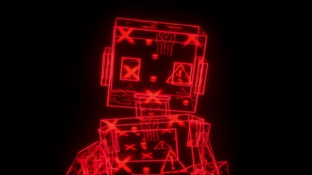 Red Neon AI Hologram Typing Malicious Code, Cyber Attack Hacker Bot Concept 2026