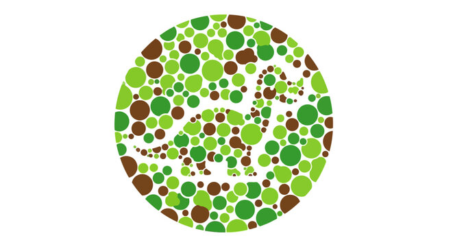 Ishihara test plate with green and brown dots forming a number.