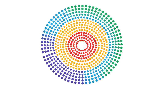 Colorful circular pattern with gradient effect and small squares.