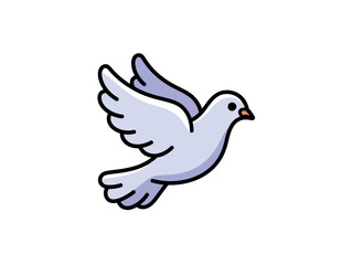 Obraz premium Cartoon White Dove in Flight with Purple Wings and Orange Beak Illustration