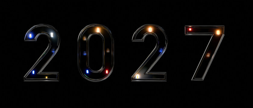 N&uacute;mero 2027 iluminado sobre fundo escuro, representando Ano Novo, futuro, metas, renova&ccedil;&atilde;o, planejamento, celebra&ccedil;&atilde;o, esperan&ccedil;a e in&iacute;cio de um novo ciclo