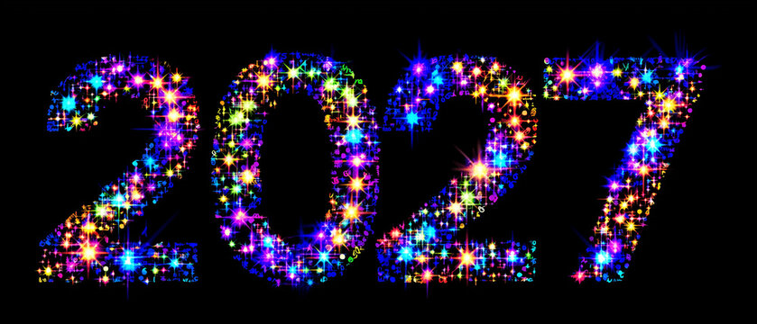 N&uacute;meros de 2027 iluminados com efeito brilhante representando celebra&ccedil;&atilde;o de ano novo, renova&ccedil;&atilde;o, esperan&ccedil;a e novos objetivos