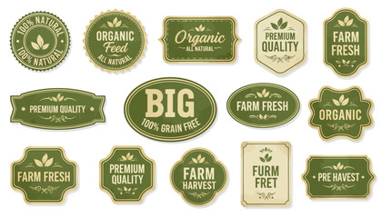 Obraz premium Collection of green vintage style labels and stickers for organic farm fresh products.