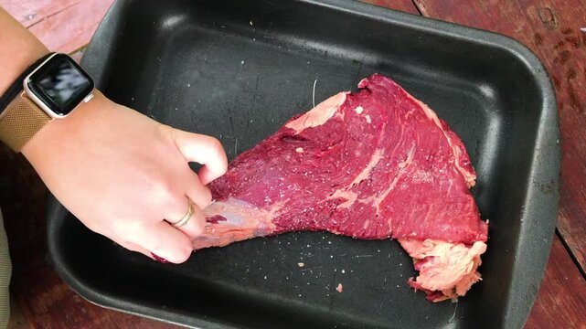 Traditional Argentine Barbecue Meat Prep &ndash; Salting Raw Beef Before Cooking
