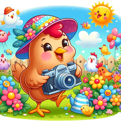 Fototapeta premium little chicken with easter eggs