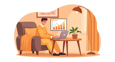 Fototapeta premium Man working on laptop at home analyzing business growth.