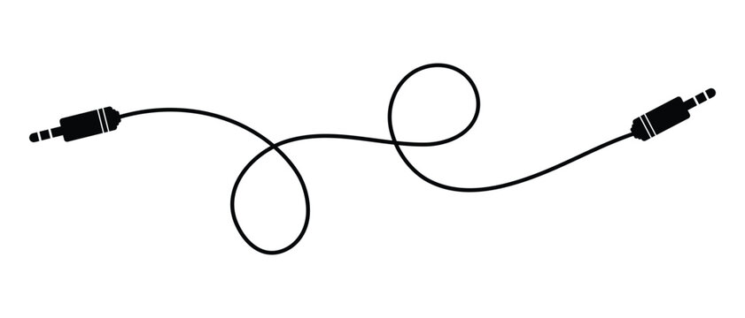 A vector illustration of a 3.5 mm stereo audio cable. Infinity Shaped Audio Cable with 3.5mm Jack Connectors &ndash; Minimal Black Line Art on White Background