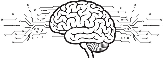 Brain with circuit board vector illustration