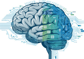 Brain with circuit board vector illustration