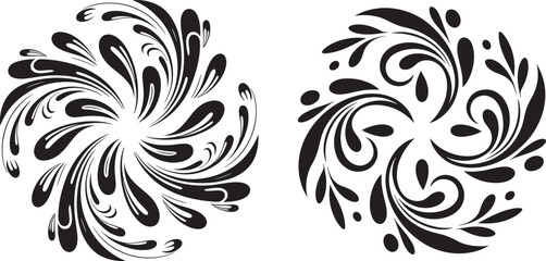 Fototapeta premium Black abstract floral swirl ornaments and decorative elements set
