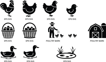 Diverse Silhouette Collection of Chickens, Ducks, and Rural Farm Life © MsDesignPro