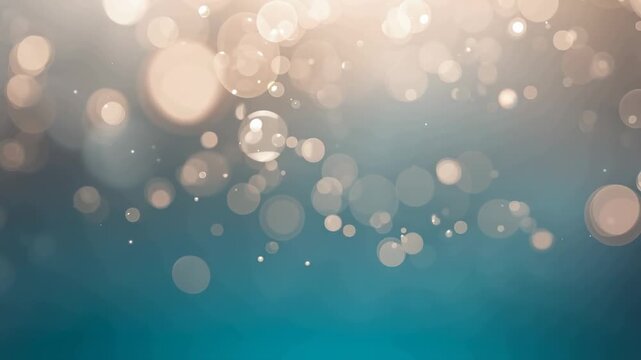 Drifting bokeh orbs and dust falling as warm top glow rising, forming cool blue gradient halation