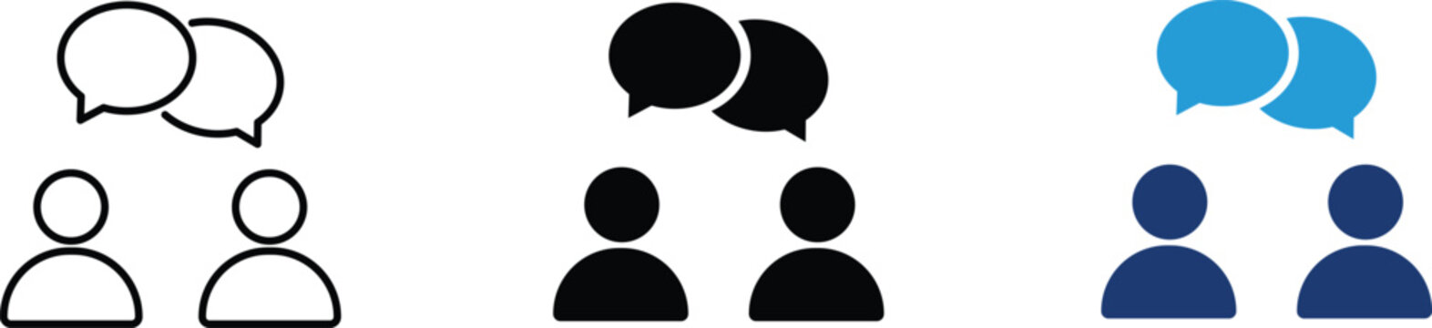 Two people with speech bubbles icon showing communication and professional dialogue. Business interaction illustration for customer support, team collaboration, networking, consultation services