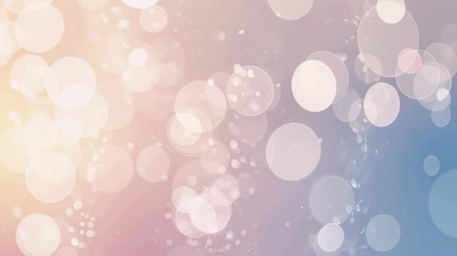Starting loop, translucent bokeh pattern drifting over pastel gradient, specks rising for looping