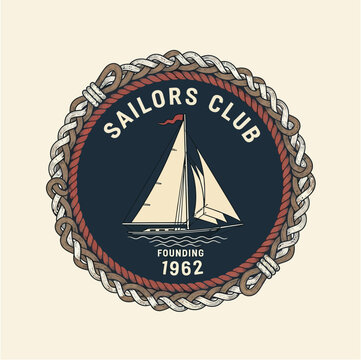 Sailors Club Vintage Maritime Badge with Sailboat and Ropes