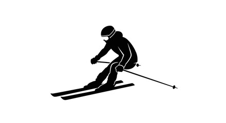 Dynamic silhouette of a downhill skier in action, isolated white background. © Fahlevi