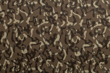 Pattern of brown and tan camouflage design on fabric used for uniforms and outdoor gear in various applications
