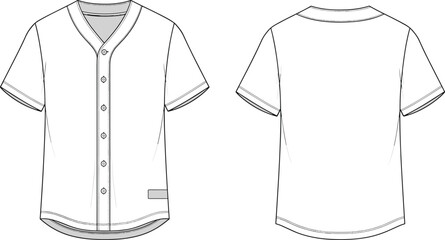 Baseball jersey template vector illustration, front and back view blank sports shirt mockup with button design, apparel uniform outline isolated on white background © Nur