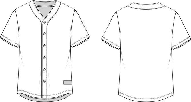 Baseball jersey template vector illustration, front and back view blank sports shirt mockup with button design, apparel uniform outline isolated on white background