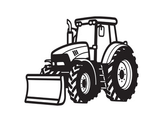 Obraz premium Black and white illustration of a tractor with a front loader