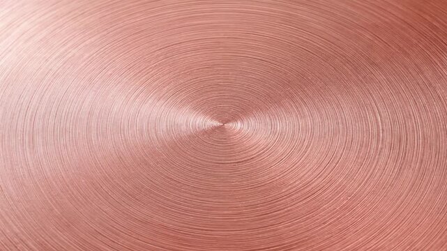 Brushed copper metal surface with circular patterns and reflective sheen.