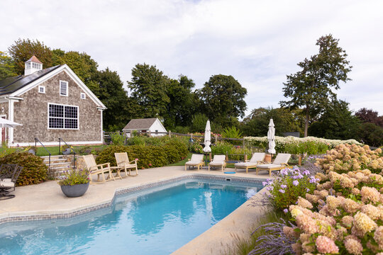 Swimming Pool Luxury Home barn in Fall  nobody