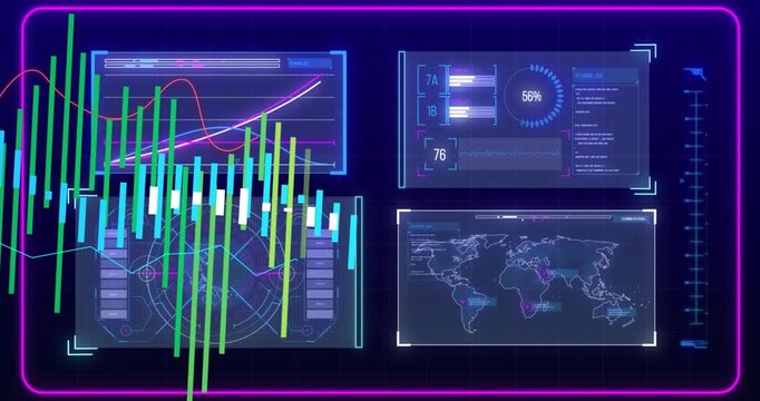 Vertical bars entering left edge, sweeping across HUD, updating gauges, visualizing live metrics