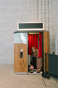 Woman smiling from photobooth