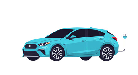 Obraz premium Blue electric car with charging cable