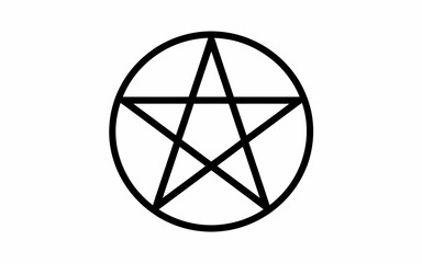 Classic black and white pentagram symbol inside a circle isolated on white background, Vector, illustration
