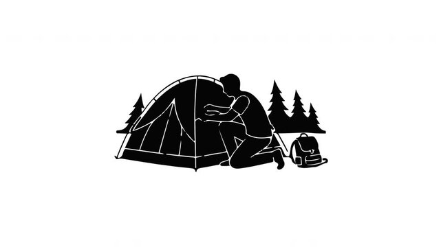 Camping Tent Setup Silhouette Outdoor Adventure Animation