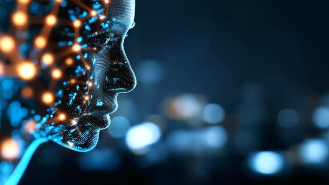 Conceptual image of artificial intelligence interacting with human emotions heavily defocused digital interface background AI emotional recognition visualization technology