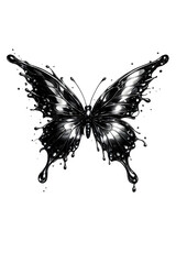 Obraz premium Intricate black butterfly with a splash of ink effect, abstract art illustration