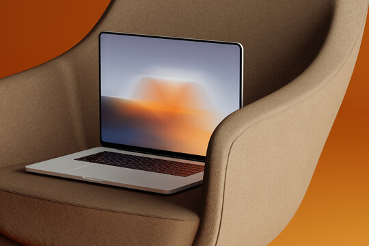 Sofa with laptop showcases modern minimalism in interior design