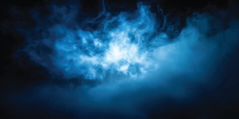 A dramatic and mysterious cloud of swirling blue smoke or fog against a dark background © Victor creative 