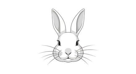 Fototapeta premium Detailed illustration of a cute white rabbit's head with long ears and whiskers, looking forward, on an isolated white background.