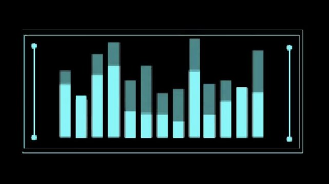 futuristic data chart bars animation on black screen background digital analytics interface for business and tech use