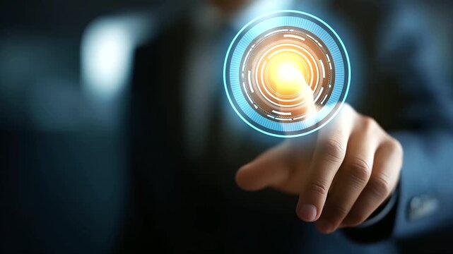 Faceless finger pressing submit button on digital document submission heavily defocused interface form background anonymous hand with completion action electronic filing