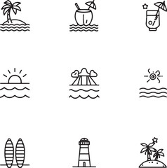 Fototapeta premium Simple Set of Travel Related Vector Line Icons.