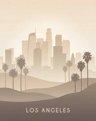 vertical los angeles skyline poster in soft pastel colors