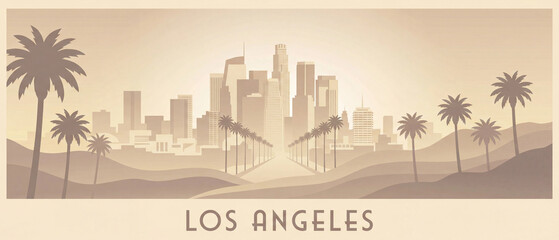 minimal los angeles skyline poster in beige tones with palm trees